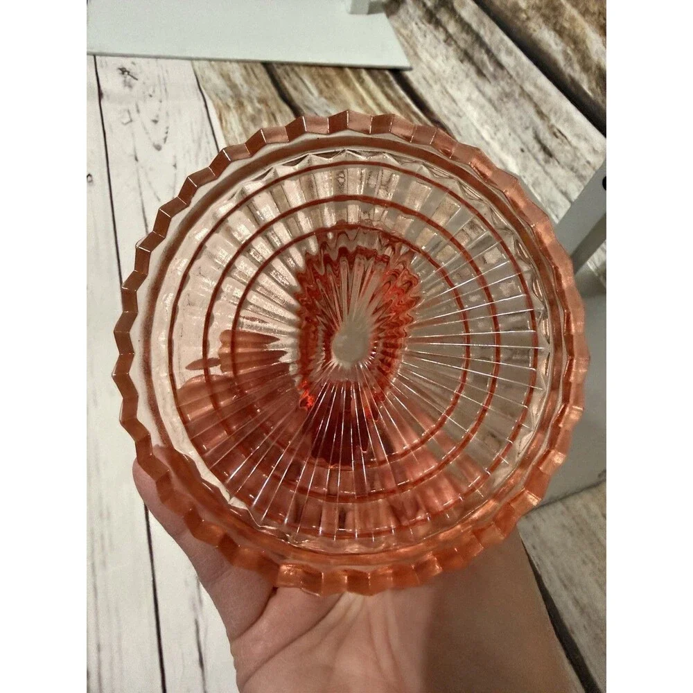 Vintage Jeanette Amberina Glass Powder Dish w/Swan Lipstick Holder Lid